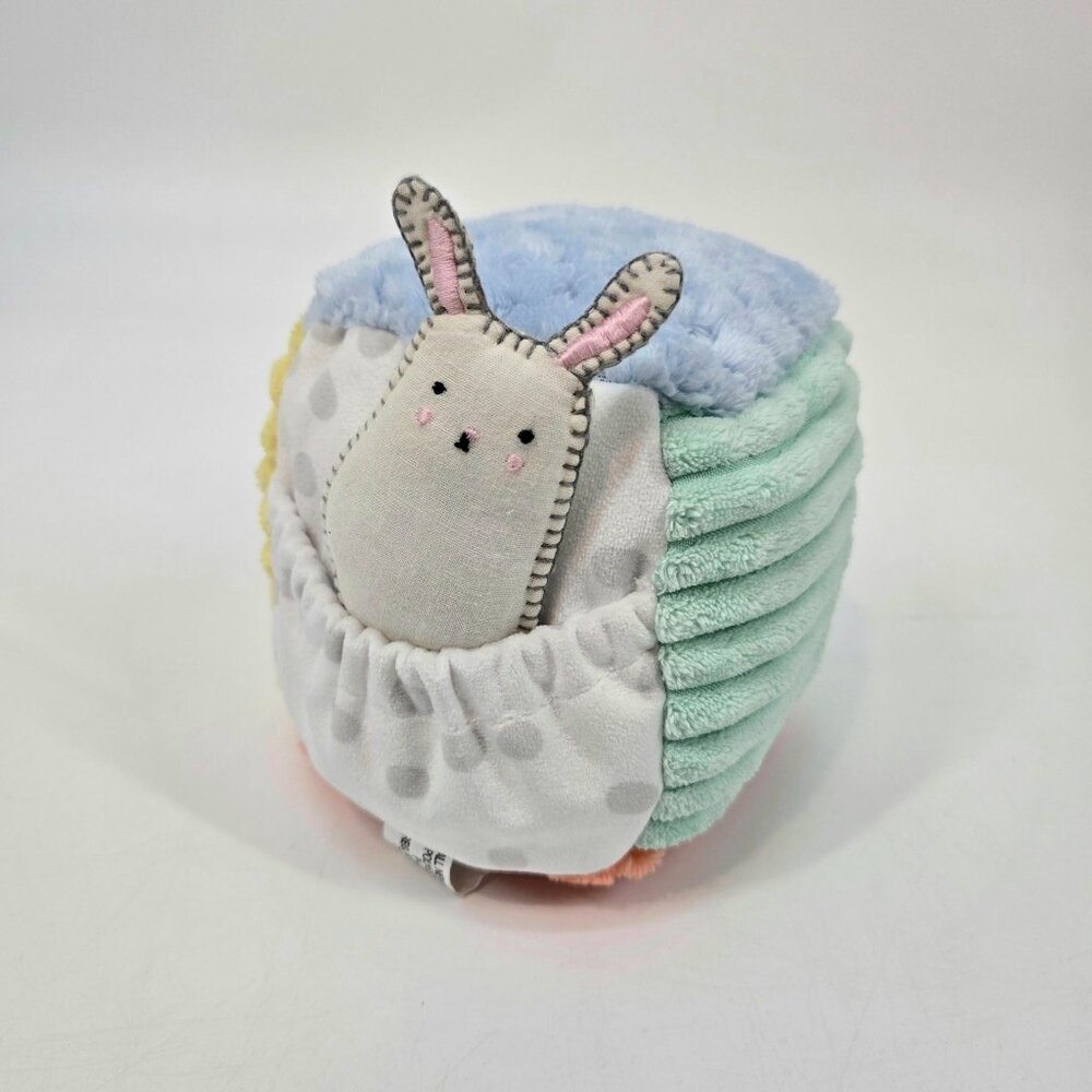 Cloud Island Plush Block Rattle with Bunny Rabbit Toy Sensory Cube Textured